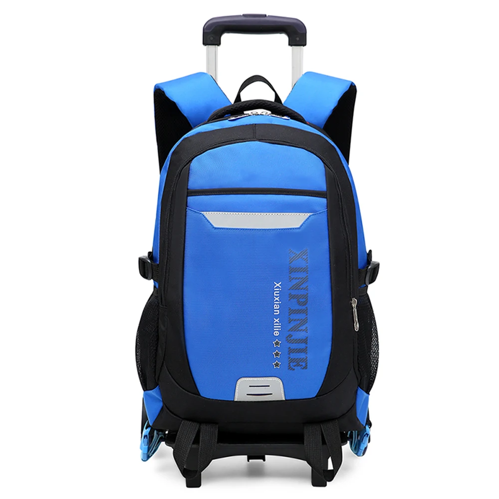 Рюкзак для мальчиков с шестью колесами, школьные сумки из ткани Оксфорд, рюкзак для багажа на колесах 45*30*17 см - Цвет: Blue