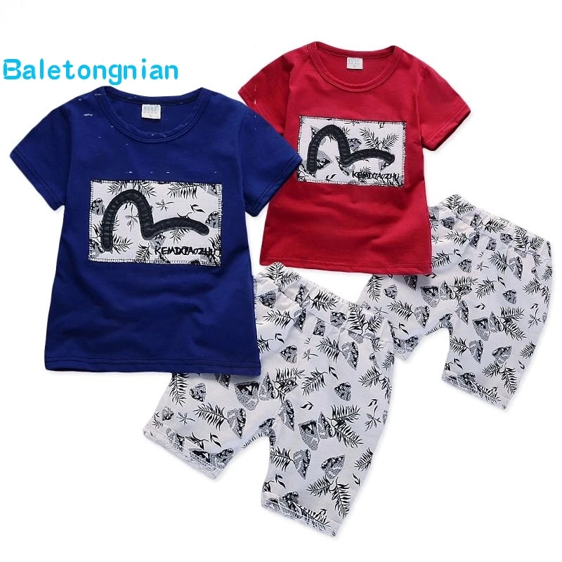 

2019 Kdis Boy Girl Fashion T-shirt Pants 2Pcs/Sets Children Sets Summer Chidlren Cartoon Clothing Sets Cotton Tracksuits T48
