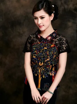 

Fashion Black Chinese Women's clothing Cotton Linen Blouses Shirt tops Size S M L XL XXL XXXL 4XL Free Shipping TD3