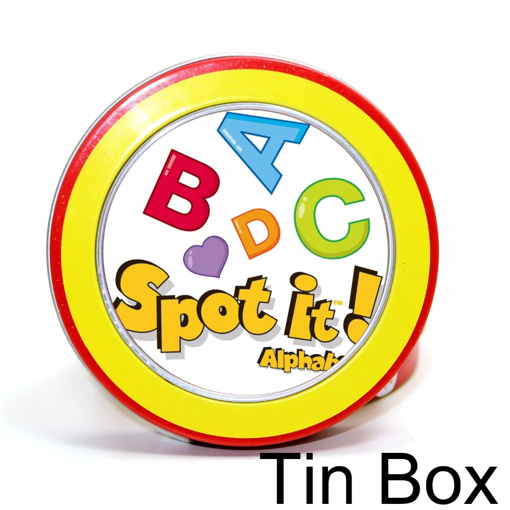 

2019 spot letter 30 cards with metal box for kids gifts learning alphabet English version Dobble it card game