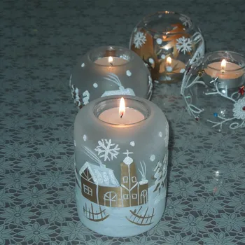 

Diameter=8cm 24pcs/pack Painted Glass Candle Holder Hand Made Craft Glass Candle Holder Wedding Christmas Day Decoration Props