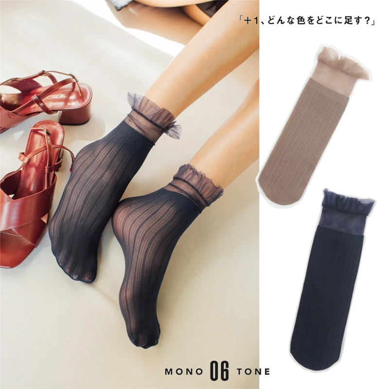 HUI GUAN Summer Cool Simple Sexy Breathable Transparent Ultra-thin Women Socks Striped Lace Socks Women Soft Fashion Women Socks