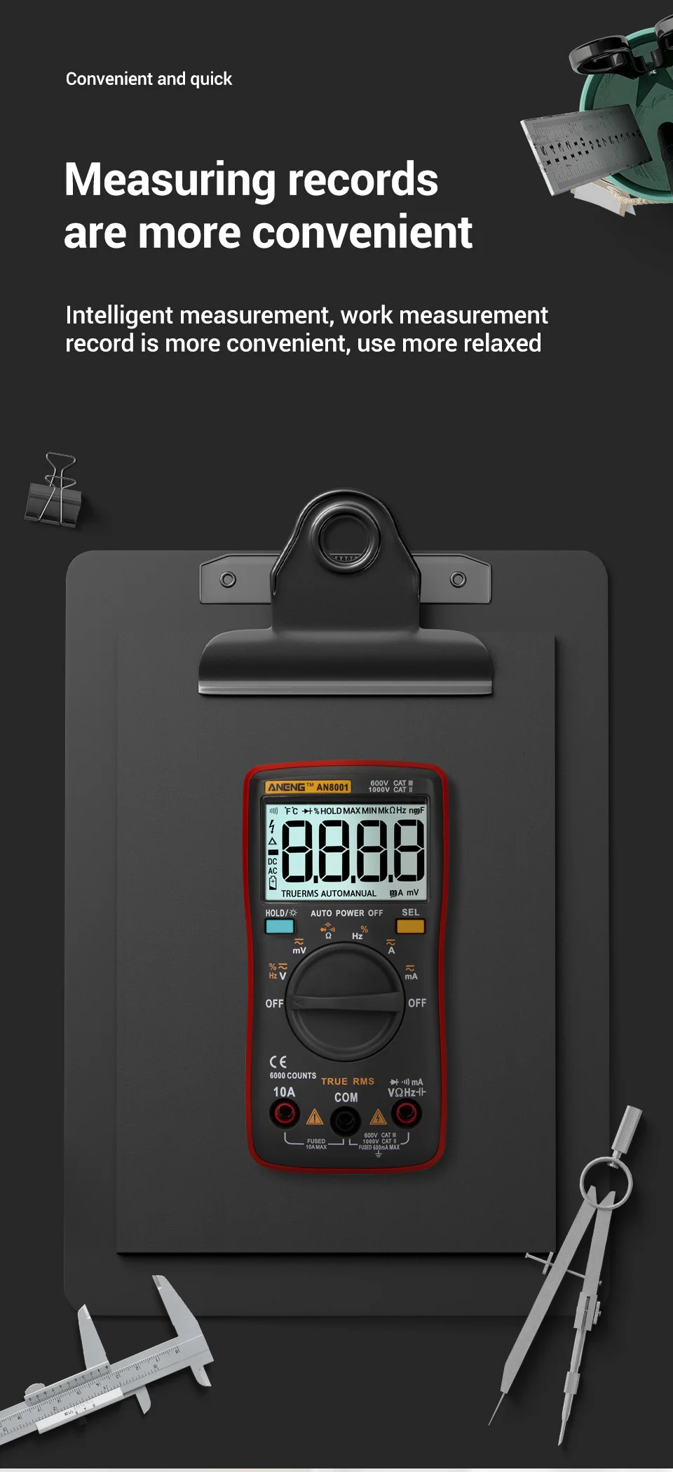 ANENG AN8001 True-RMS Автоматический диапазон цифровой мультиметр AC/DC Напряжение Амперметр измеритель тока Измерение температуры