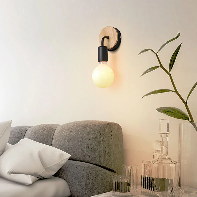 Modern Black White Wood Wall Light Bedside Wall Lamp Vintage Loft Wall Lighting Up & Down E27 E26 for Bedroom (7)