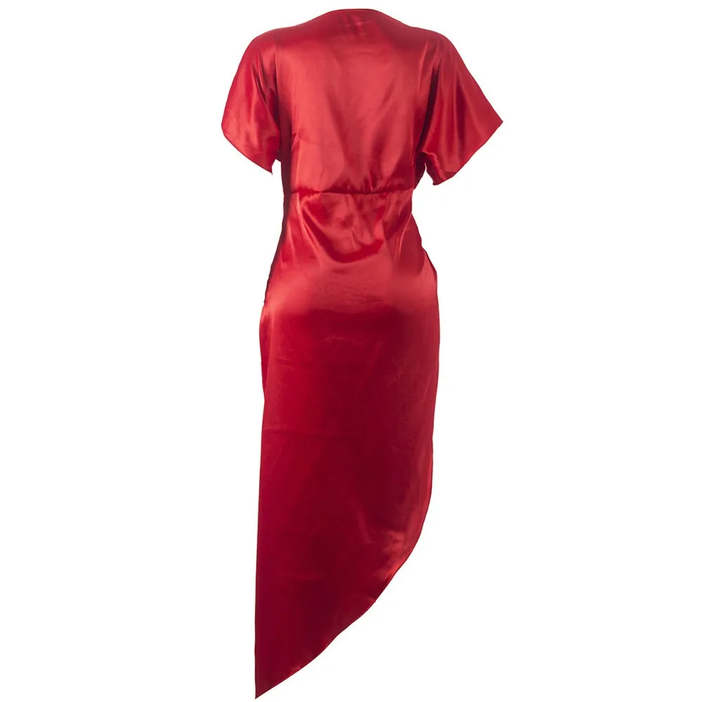 Clocolor Women Long Blouse Shirt Asymmetric Irregular Short Sleeve Summer Tops Fashion Modern Tunic Pleated Red Blouse Shirts