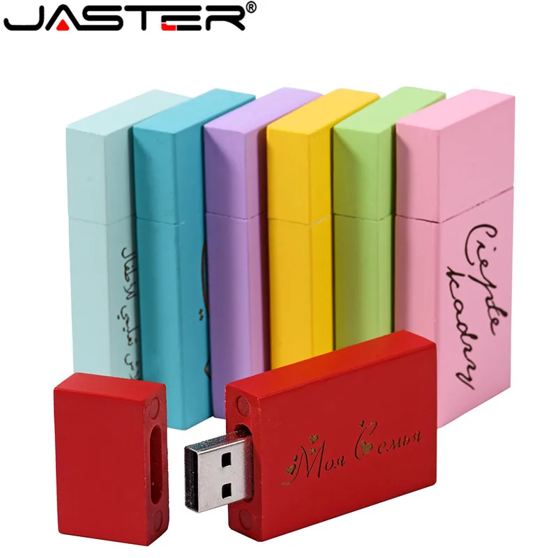 JASTER USB 2,0 логотип персональный деревянный цветной блок USB флеш-накопитель креативный подарок флешка 8 ГБ 16 ГБ 32 ГБ 64 г Деревянная Карта памяти