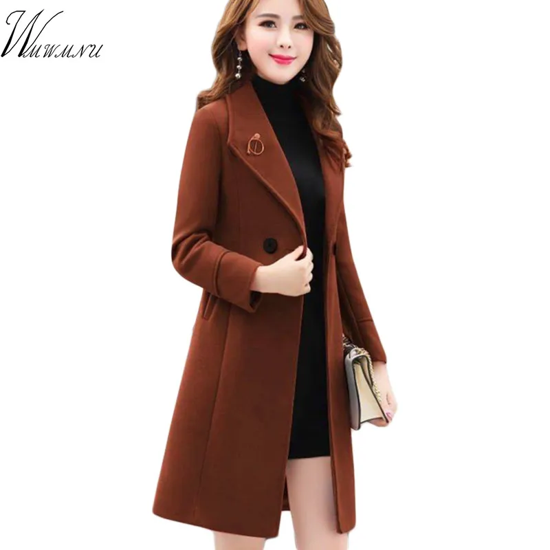 Зимнее приталенное шерстяное пальто средней длины, Женская Повседневная Корейская шерстяная куртка, модный двубортный кардиган, элегантная верхняя одежда, Новинка