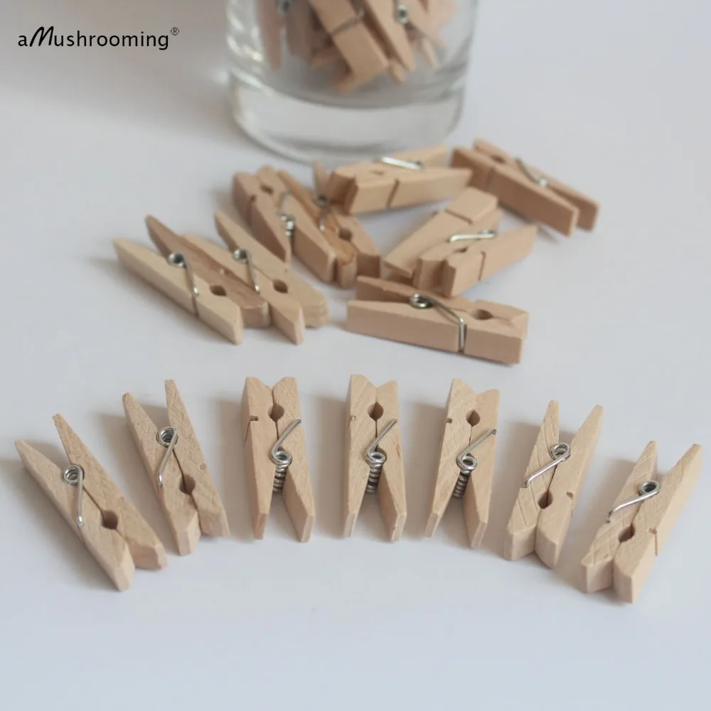 50 Natural Birch Wood Mini Clothespins Plain or Custom Engraved Craft