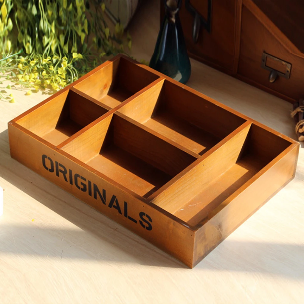 Wooden Storage Boxes with 5 Grids Design Luxurious Home Decoration