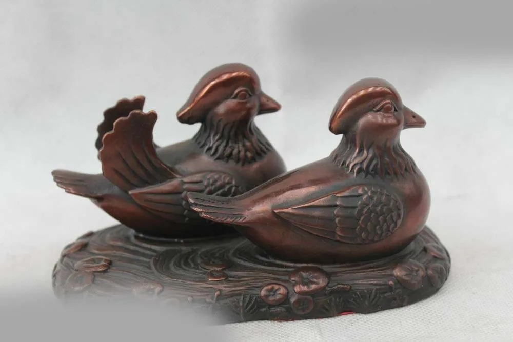 

4"Chinese Folk Bronze Lucky Male Female Mandarin Duck Statue Sculpture Pair