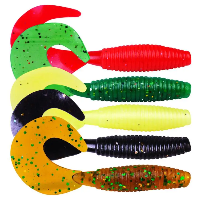 ATNew 10PC Fishing Lures Fishing Soft Lure Grub Worm Soft Baits