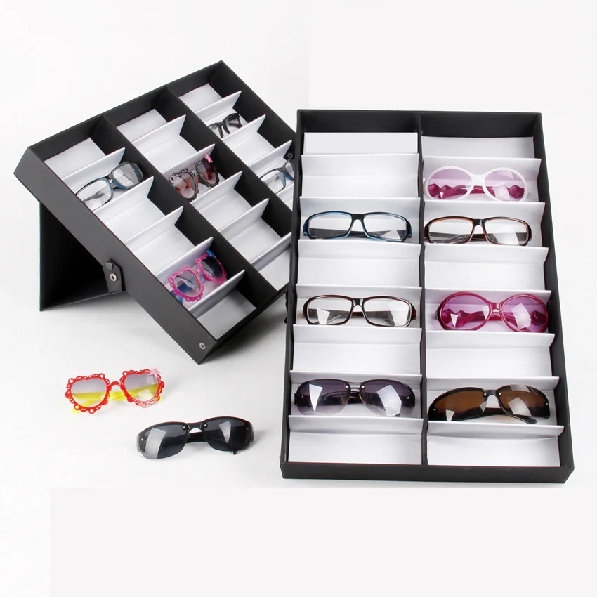 

Luxury 18 Grid Sunglasses Eyewear Jewelry Watch Display Case Glasses Storage Container Holder Organizer Display Box Black Color