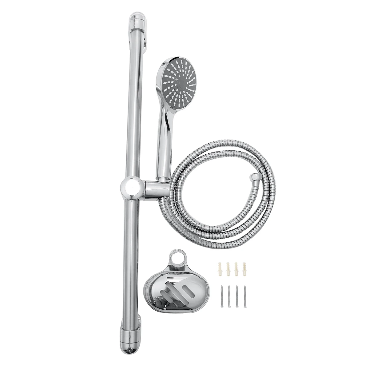 

Bathroom Rainfall Shower Heads Handheld Shower Head Set+Shower Hose+Stainless Steel Shower Rod With Soap Dish Slide Bar