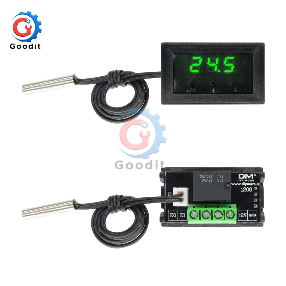 DC 12V W1209 Digital Thermostat Temperature Controller Regulator Thermoregulator Incubator NTC Sensor Meter Case heat cool temp