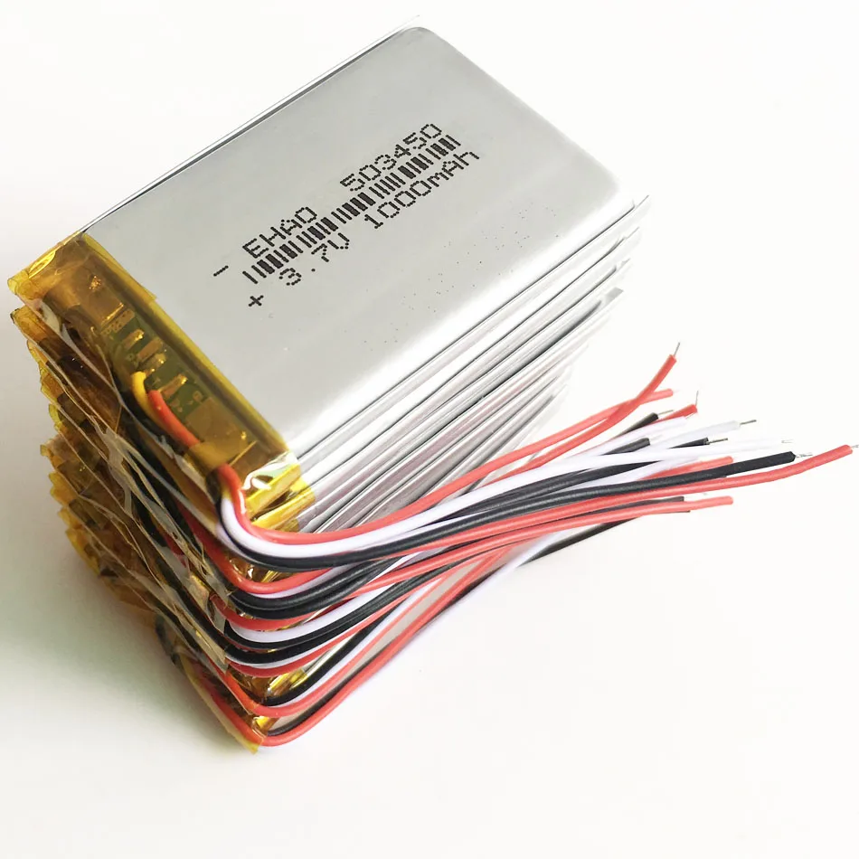 Лот 10 шт. 3,7 V 1000mAh 503450 литий-полимерная LiPo перезаряжаемая батарея с 3 Проводами для Mp3 DVD PAD камера рекордер 5*34*50