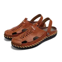 Хороший ручной работы Сандалии для девочек Для мужчин высокое качество Летние кожаные мужские сандалии