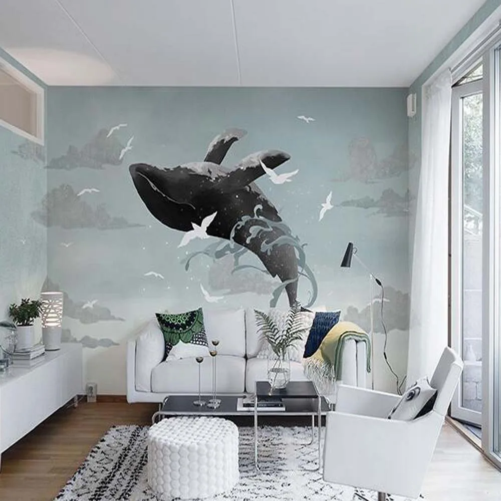 Картина небо КИТ настенная бумага 3d фото фрески животные для гостиной ТВ фон Cetacean виниловые обои s Настенный декор