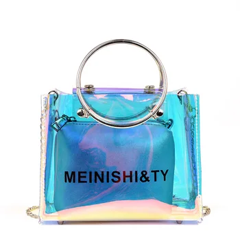 

2019 New Brand Women 's Handbags Laser Korean Style Bags Transparent Shoulder Bags Jelly Candy Strap Clear Women Bag