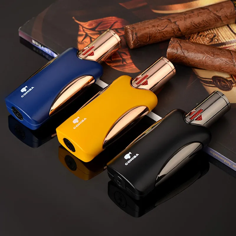 Four torch Flame Cigar Lighter Windproof Refillable Butane Gas Metal Lighter Original Jamaican