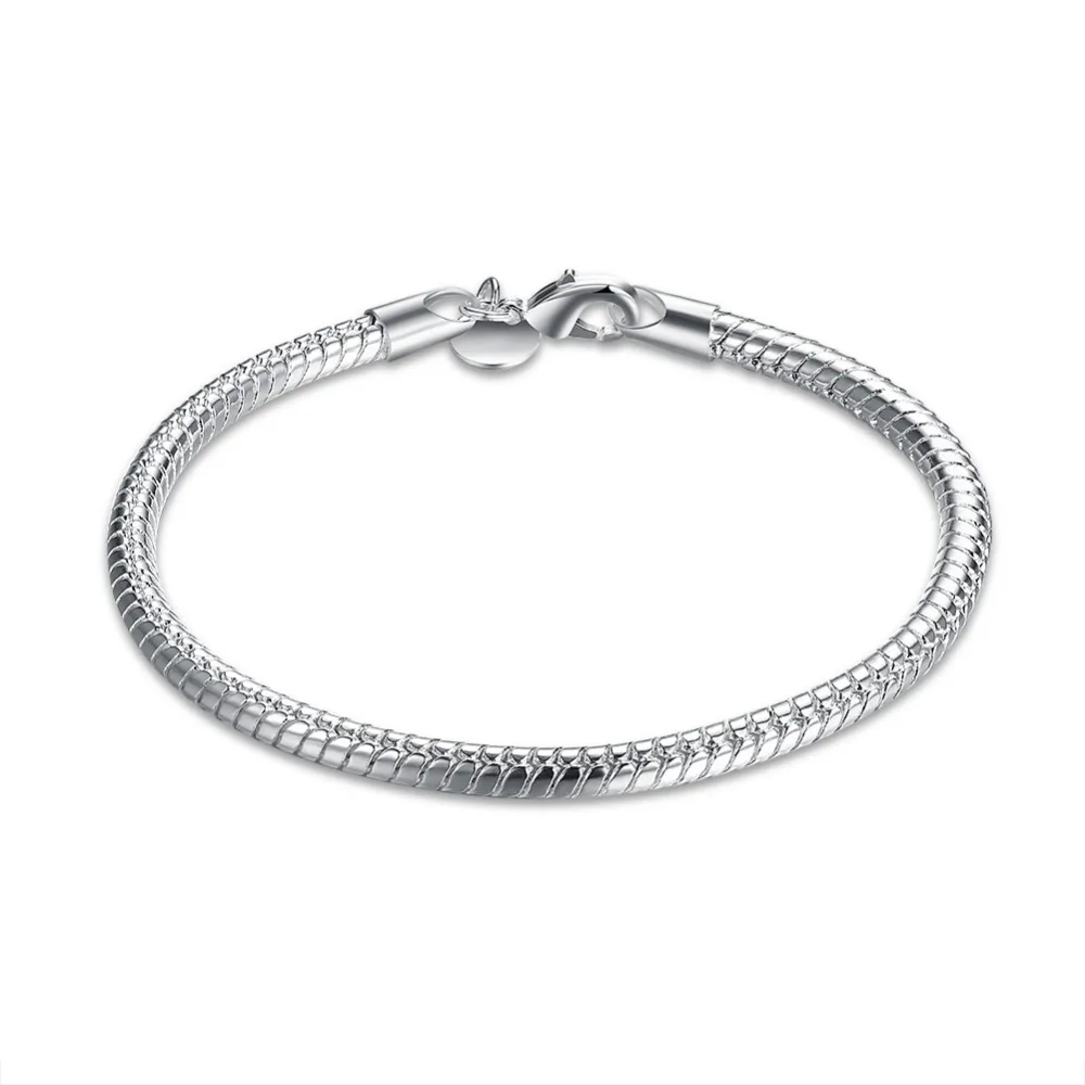 925 Sterling Silver Bracelet Chain 4M Snake Bracelet Fashion Round