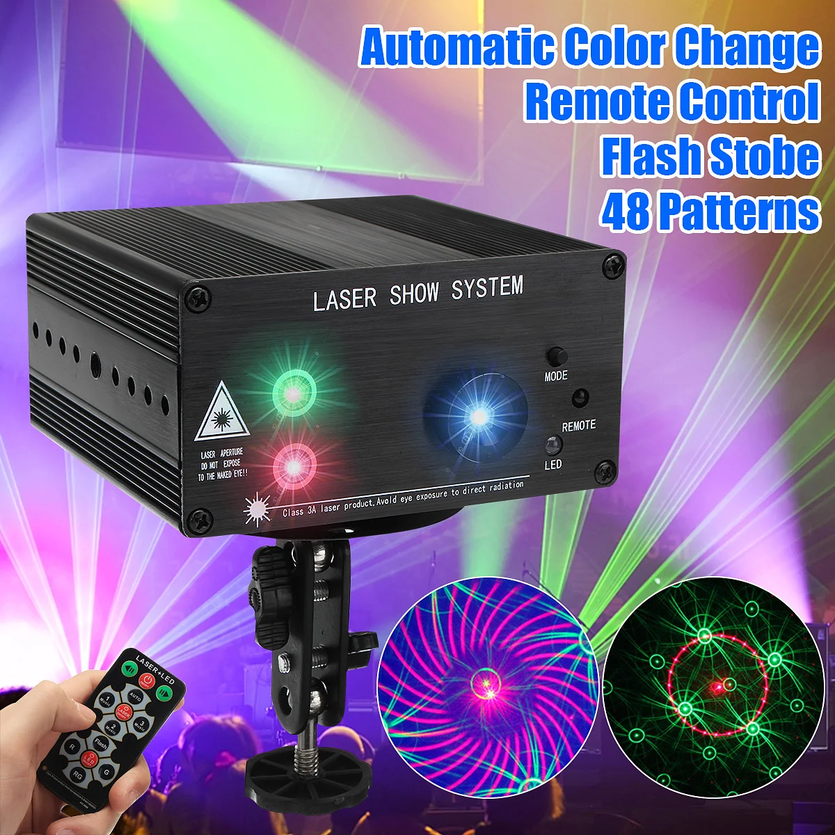 

48 Pattern Laser Projector Remote/Sound Controll LED Disco Light RGB DJ Party Stage Light Christmas Lamp Decoration UK/US/EU