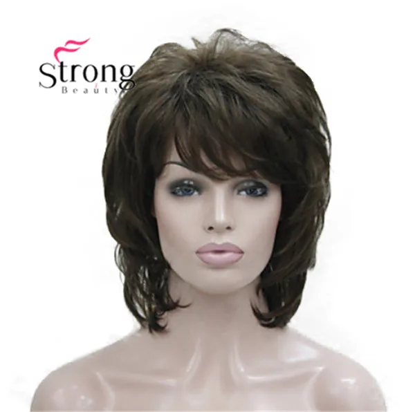 

StrongBeauty Short Soft Fluffy Layered Brown Classic Cap thick Full Synthetic Wig Women's Hair Wigs COLOUR CHOICES