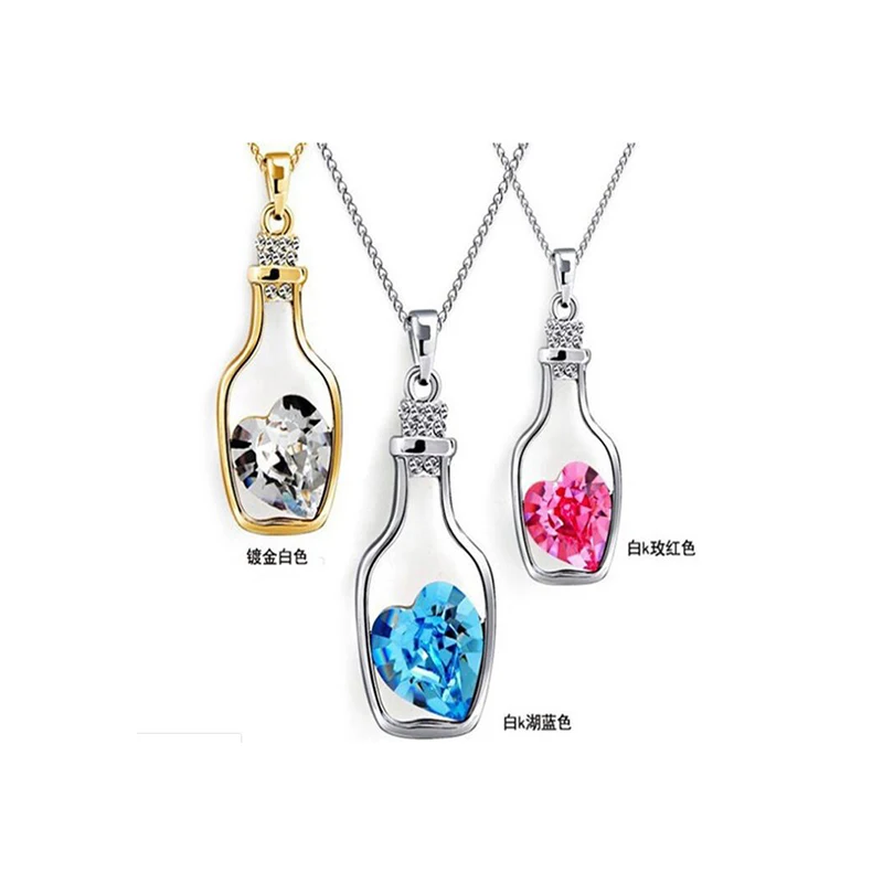 

New Women's fashion crystal heart shaped transparency drifting wishing glass bottle necklace pendants jewelry Accessories