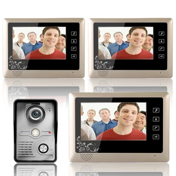 

Waterproof Video Door Phone Doorbell Intercom System Kit 1 Camera + 3pcs 7 Inch Color Monitors Support Electric lock-control