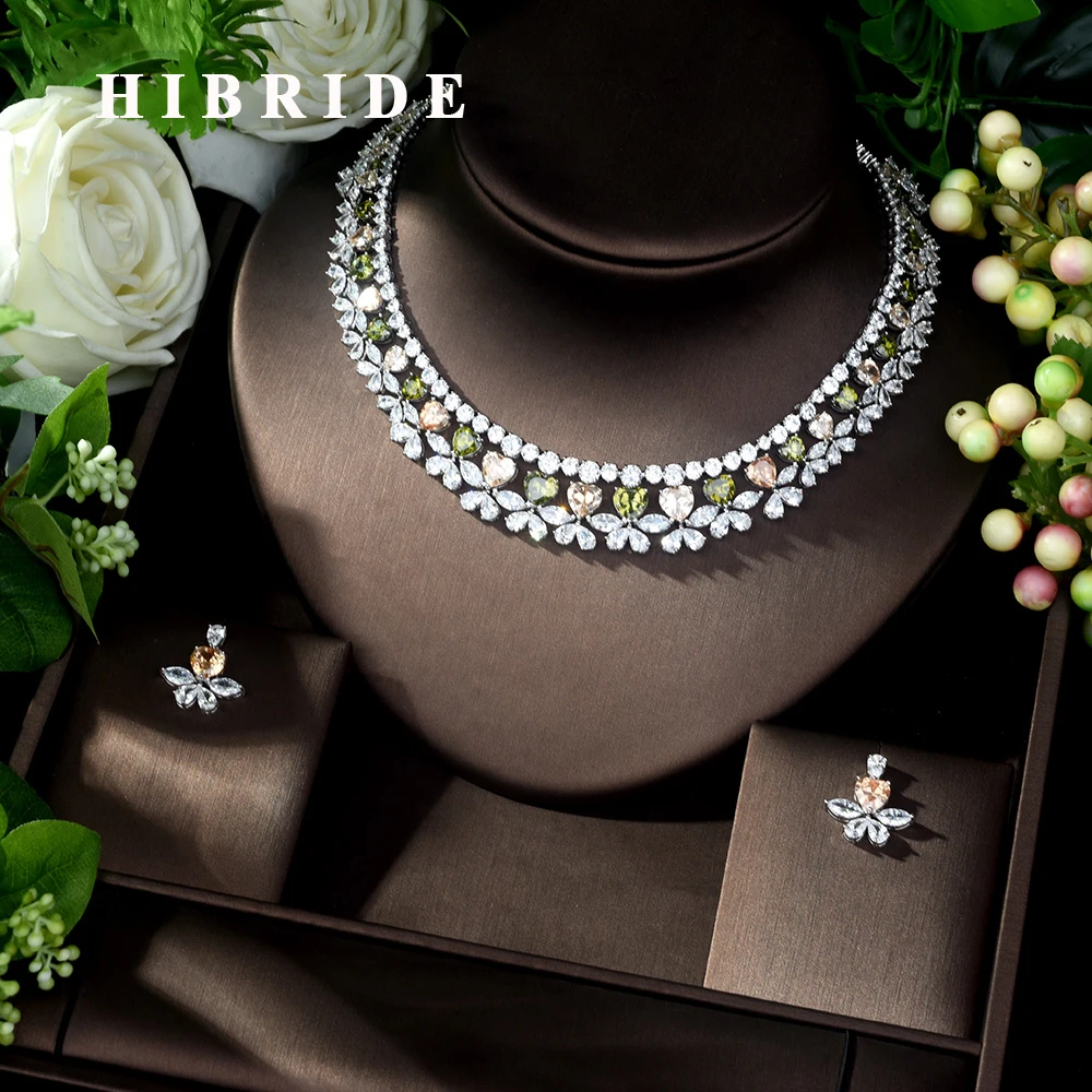 

HIBRIDE Multi-Color Love Design Pendants Bridal Women Jewelry Sets Girls Earring Necklace Accessories Mujer Moda N-1038