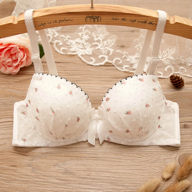 

Yasemeen Three Quarters Cup Push Up Dot Bras Sexy Double Lace Bow Bras for Young Girls Push Up Cute Underwear for Teenager Girls