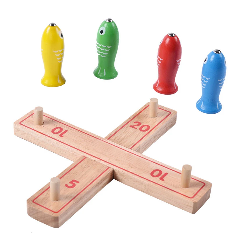 Wooden Magnetic fishing Ring Paternity Exercise Throwing Multi function two-in-one Family Game Children Early Educational Toys
