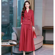 Women's suit spring and autumn new fashion slim solid color ladies double-breasted suit two-piece suit(jacket+ pants