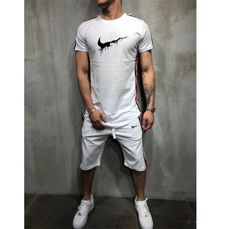 Male Casual Tshirt Gyms Fitness trousers men 2019Summer Hot Sale Men's Sets T Shirts+pants Two Pieces Sets Casual Tracksuit new