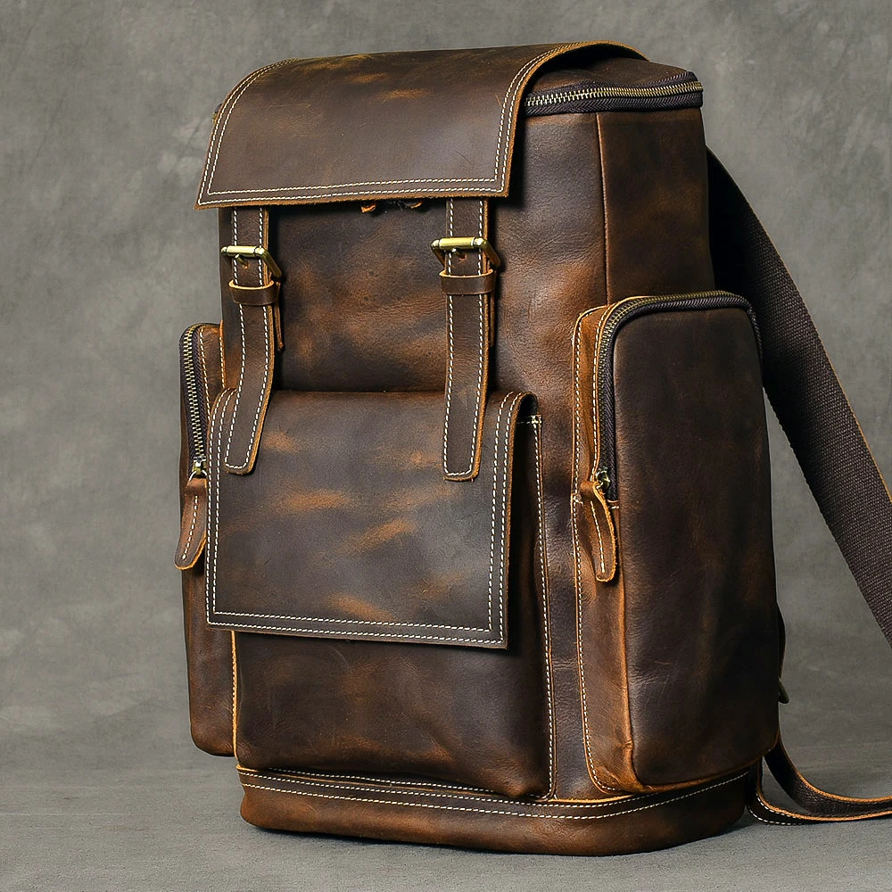  Retro Genuine Leather Men's Backpack Large Capacity laptop bag school backpack male shoulder bags B