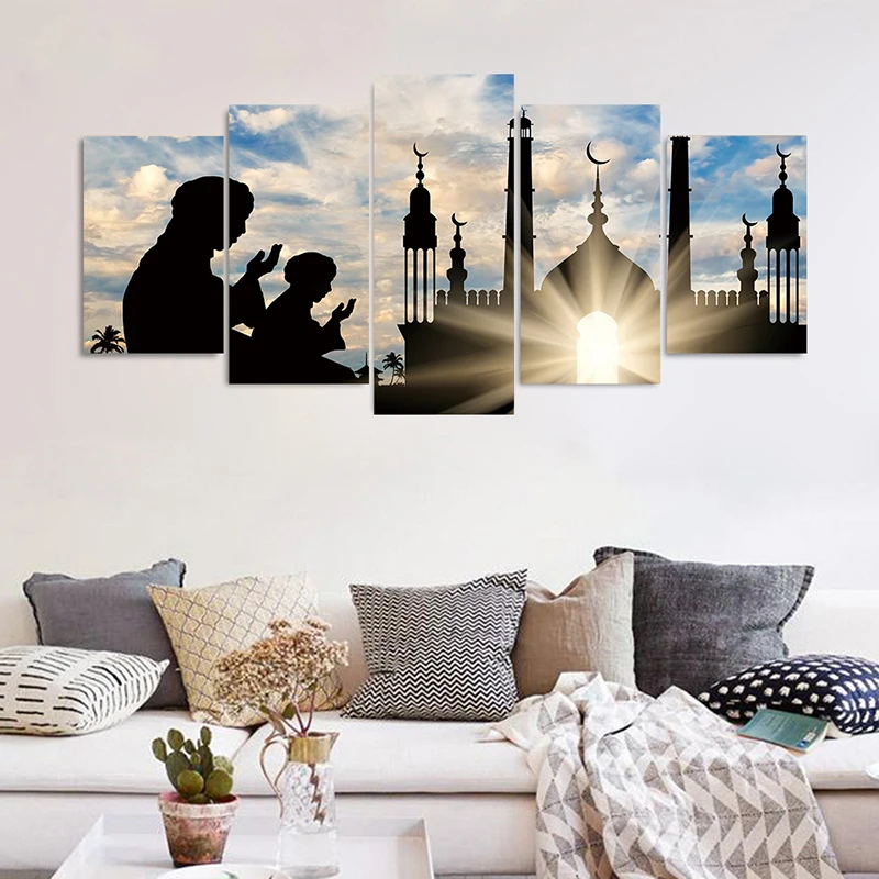 

Arabic Islam Calligraphy Almighty Allah Mosque Pictures Muslim Canvas Painting Poster ,Turquoise Floral Print Islamic Decoration