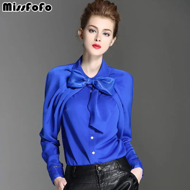 

MissFoFo 2017 Demi-season Shirt and Blouse Tooling Long-sleeve Work Wear Basic One Piece Shirt Female Petal Bow Slim Shirt