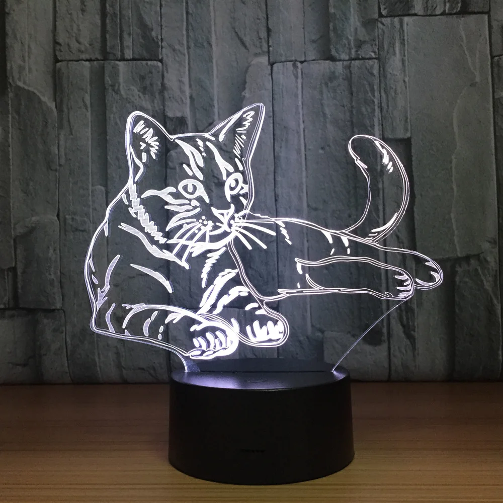 Lovely Cat 3D Night Light Touch Switch LED Animal 3D Lamp 7 Colors USB Illusion Desk Lamp Home Decor As Kids Toy Birthday Gift led 3d innovative design visual rubik s cube modelling night lights 7 colorful usb touch button desk lamp creative kids toy gift