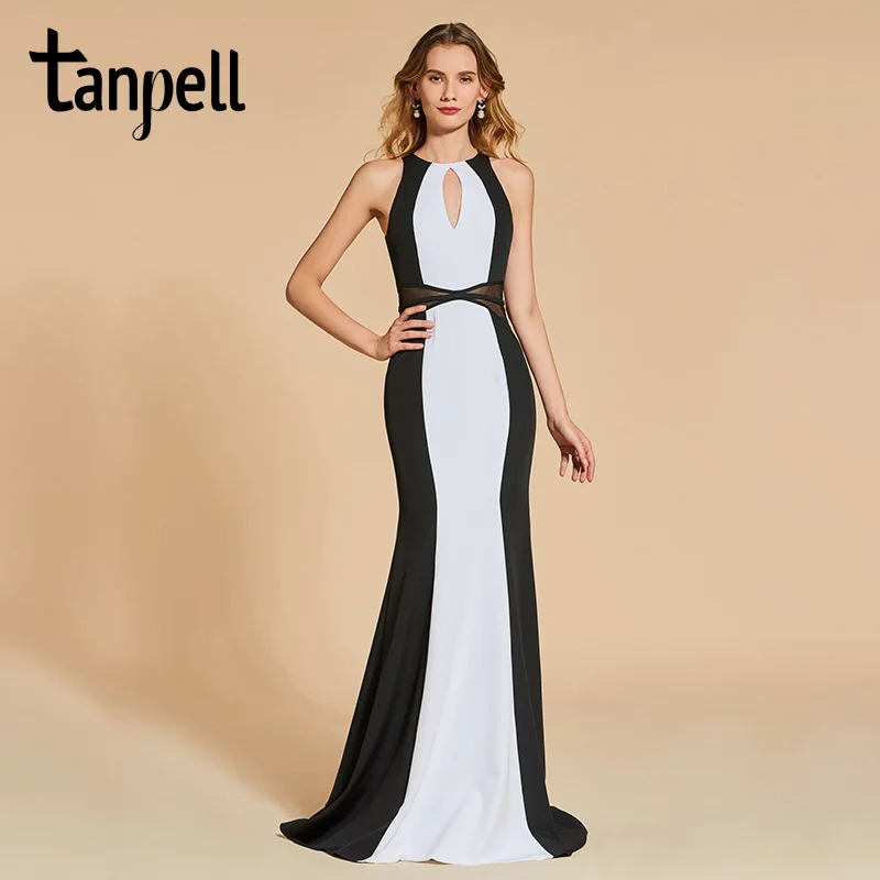 

Tanpell scoop neck evening dress elegant sleeveless floor length sheath gown women customed formal cocktail long evening dresses