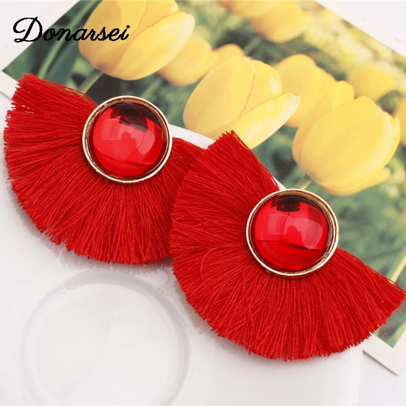 

Donarsei Brand Sector Crystal Tassel Earrings For Women Bohemian Handmade Rope Fringe Drop Dangle Earrings Statement Jewelry