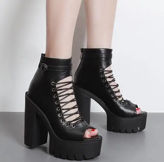 

MANMITU2-Free Drop Shipping 2017 NEW Vogue Single Shoes Women Platform Pumps Thick heel Fashion Zipper High Heels Peep toe 13cm