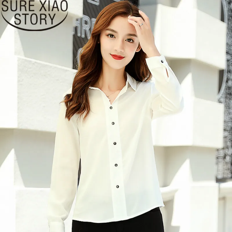 

Chiffon women blouses 2019 white shirts fashion Lady Office work clothing white turn down collar Professional women tops 2433 50