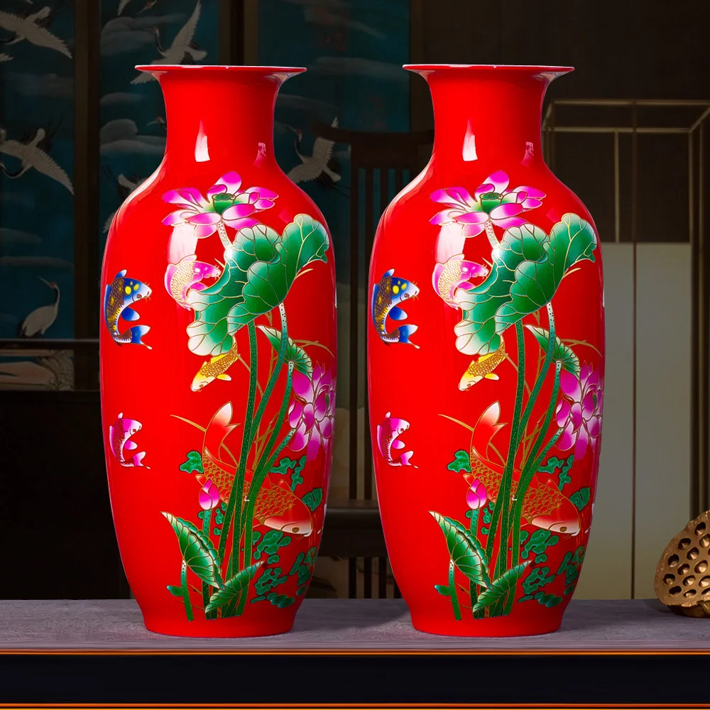 Jingdezhen Ceramic Vase Modern Chinese Style Lotus Fish Vase Wedding