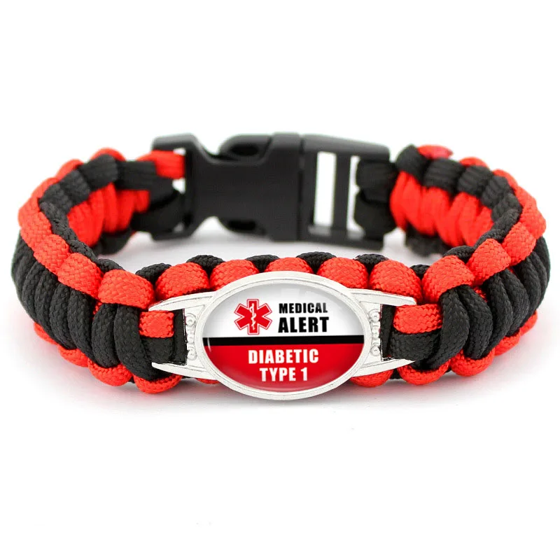 

ISINYEE Diabetic Type 1/2 Medical Alert Bracelet For Men Women Camping Rescue Braided Rope Inspirational Survival Bracelet Gift