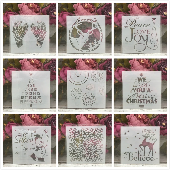 

9Pcs/Set 5" Christmas Snowman DIY Layering Stencils Painting Scrapbook Coloring Embossing Album Decorative Card Template
