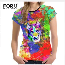 FORUDESIGNS/цветная футболка с собакой Vrouwen, милый 3d хаски, Женский Топ с коротким рукавом, плюс размер, женская одежда Harajuku, футболки, футболка