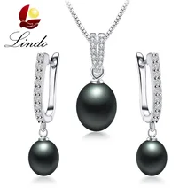 Lindo Лидер продаж настоящий природный жемчуг Ювелирные наборы для женщин Мода Свадьба 925 серебро ожерелье наборы пресноводный жемчуг 45