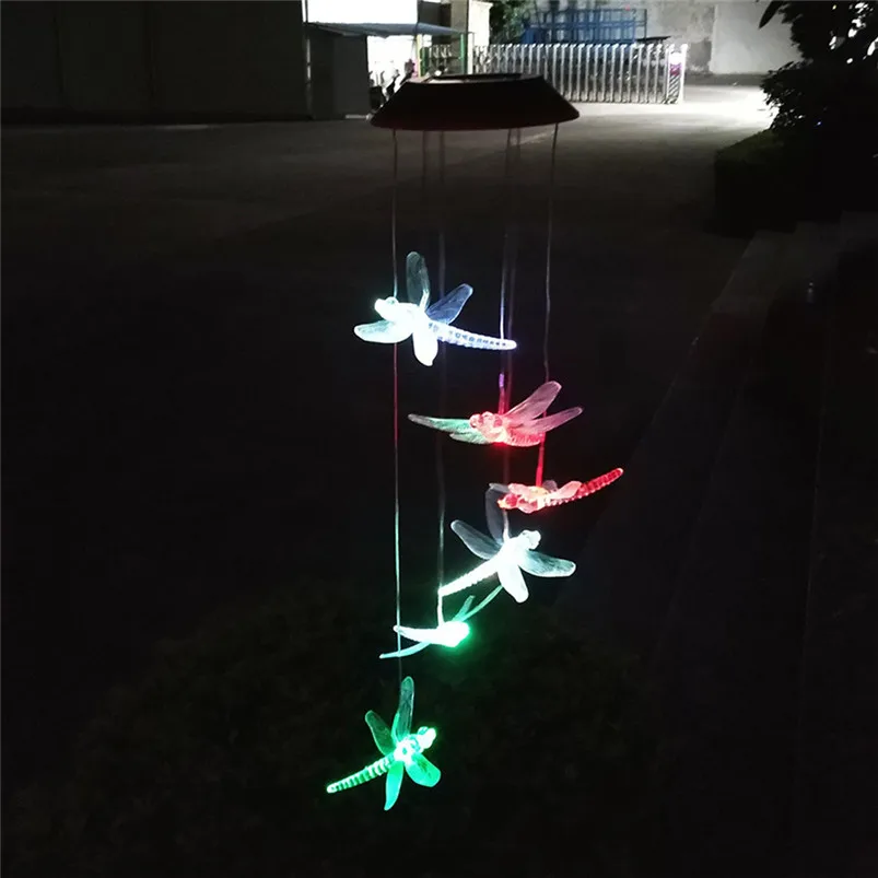 LED Solar Color-Changing Wind Chime Light Powered Dragonfly Garden Light Home Hanging Lamp Decor Luces Led Decoracion0