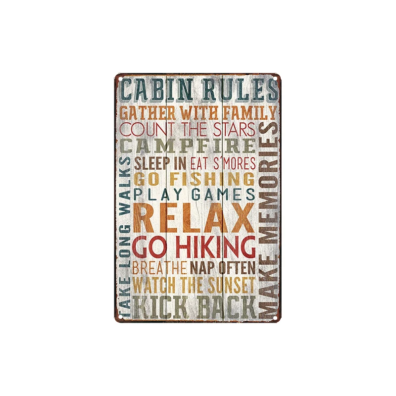 

Cabin Rules Shabby Chic Tin Signs Vintage Kitchen Love Rules Metal Plates For Wall Bar Home Man Cave Decoration 30X20CM A-4660