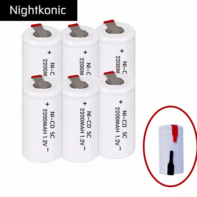 

Nightkonic 6 pcs/lot SC battery 2200mAh rechargeable subc battery replacement 1.2 v with tab