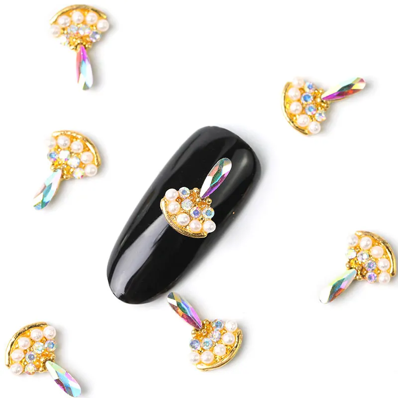 

10 pieces / bag japan korea new 3D Nail Art decoration metal fancy Style with Bling crystal pearl nail accessory DIY charm nail